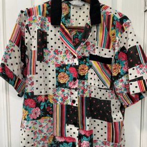 80's/90's floral and polka dot patchwork blouse